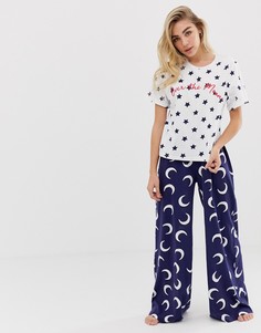 Пижамный комплект из футболки с надписью over the moon и штанов с широкими штанинами ASOS DESIGN - Мульти