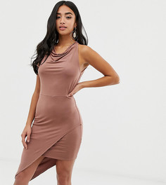 Платье миди с запахом и бретелью через шею ASOS DESIGN Petite - Коричневый