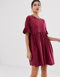 Свободное хлопковое платье с оборками на рукавах ASOS DESIGN - Красный