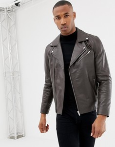 Коричневая кожаная байкерская куртка ASOS DESIGN - Коричневый
