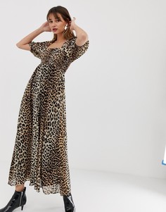 Платье макси с пышными рукавами и леопардовым принтом ASOS DESIGN - Мульти