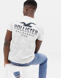 Белая фактурная футболка с круглым вырезом, логотипом и принтом на спине Hollister - Белый