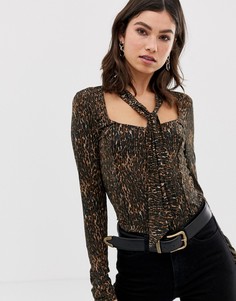Топ с леопардовым принтом и шарфом Free People - Коричневый