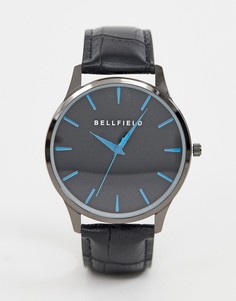 Мужские часы с черным циферблатом и синей разметкой металлик Bellfield - Черный