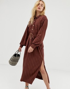 Платье миди в полоску на пуговицах Free People Audrey - Коричневый