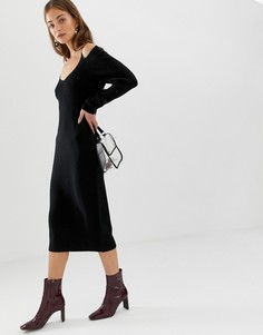 Платье миди в рубчик с вырезами на плечах ASOS DESIGN - Черный