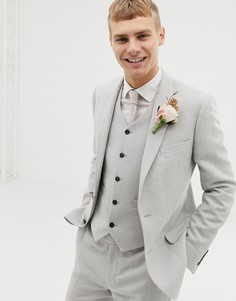 Серый приталенный пиджак с добавлением шерсти ASOS DESIGN Wedding - Серый