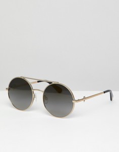 Круглые солнцезащитные очки в золотистой оправе с двойной планкой LOVE Moschino - Золотой