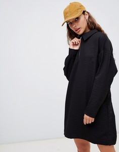 Черное платье мини с воротником и молнией Weekday - Черный