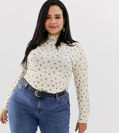 Топ в рубчик с широкими рукавами и цветочным принтом ASOS DESIGN Curve - Мульти