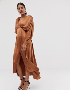Атласное платье миди с рукавами летучая мышь ASOS EDITION - Бежевый
