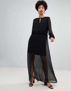 Черное шифоновое платье макси с рукавами на манжетах Vero Moda - Черный