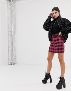 Розовая мини-юбка в клетку с поясом ASOS DESIGN - Мульти