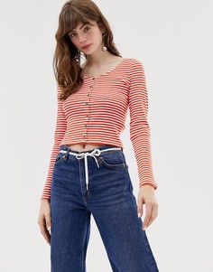 Красный топ в рубчик с полосками Monki - Красный