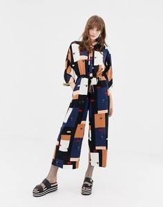Укороченный комбинезон с широкими штанинами и принтом Monki - Мульти