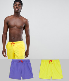 Набор из 2 шортов для плавания (ретро фиолетовые/желтые) средней длины ASOS DESIGN - Мульти