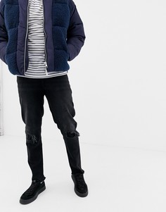 Суженные книзу черные рваные джинсы из денима плотностью 12,5 унции ASOS DESIGN - Черный