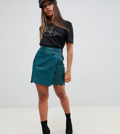 Мини-юбка из искусственной кожи с фигурными краями ASOS DESIGN Petite - Зеленый