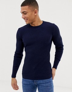 Темно-синий обтягивающий джемпер в рубчик ASOS DESIGN - Темно-синий