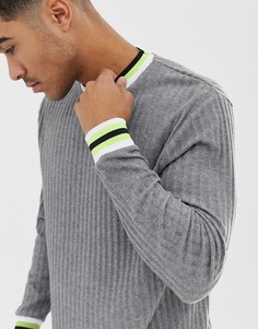 Длинный свободный лонгслив с контрастной неоновой отделкой ASOS DESIGN - Серый
