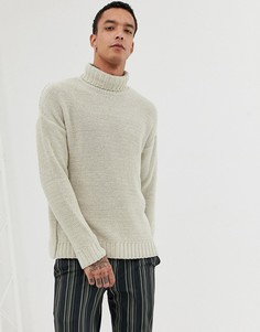 Бежевый свободный вязаный джемпер с отворачивающимся воротником ASOS DESIGN - Бежевый