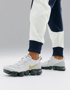 Белые трикотажные кроссовки с золотистыми вставками Nike Running Vapormax - Белый
