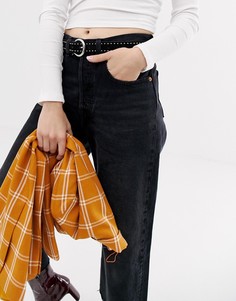 Ремень с отделкой заклепками Pieces Lia - Черный