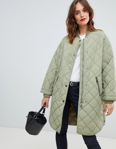 Стеганое пальто в стиле casual Boss - Зеленый