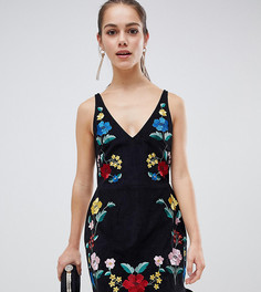 Вельветовое платье мини с цветочной вышивкой ASOS DESIGN Petite - Черный