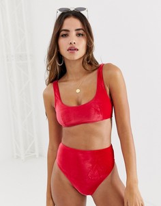Бархатные плавки бикини с завышенной талией ASOS DESIGN - Красный