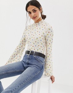 Топ в рубчик с широкими рукавами и цветочным принтом ASOS DESIGN - Мульти