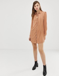 Платье-рубашка в горошек с ленточной завязкой Glamorous - Коричневый