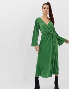 Плиссированное платье макси с запахом ASOS DESIGN - Зеленый