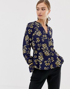 Блузка с цветочным принтом Y.A.S Amby - Темно-синий