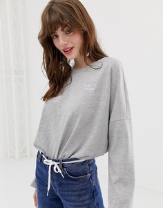 Серый oversize-свитшот с круглым вырезом и вышивкой Monki - Серый