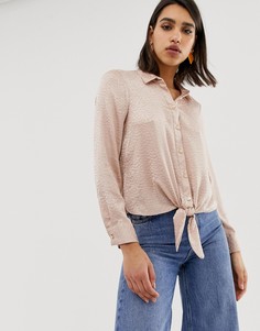Розовая жаккардовая рубашка с завязкой River Island - Розовый