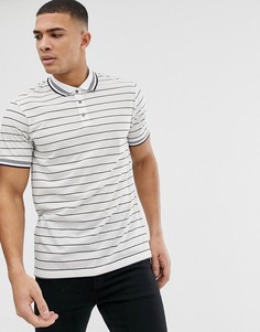 Поло светло-бежевого цвета в синюю полоску Burton Menswear - Темно-синий