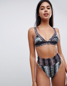 Бразильские трусы из плотной ткани в стиле колор блок со змеиным принтом ASOS DESIGN - Мульти