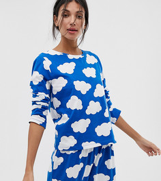 Комбинируемый пижамный трикотажный лонгслив с облачным принтом ASOS DESIGN Tall - Синий
