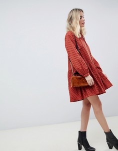 Ярусное платье-трапеция мини с вышивкой ришелье ASOS DESIGN - Оранжевый