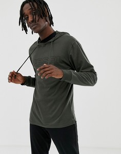 Худи цвета хаки для дома с длинными рукавами и большим логотипом Diesel - Зеленый