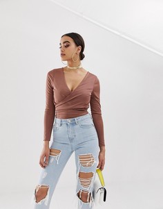 Боди с длинными рукавами и запахом ASOS DESIGN - Розовый