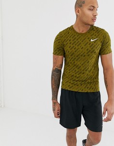 Футболка цвета хаки со сплошным принтом Nike Running AA9384-399 - Зеленый