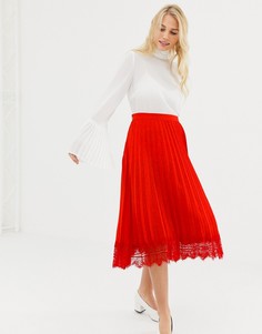Плиссированная юбка миди с кружевом Liquorish - Красный
