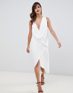 Креповое платье миди без рукавов с драпировкой ASOS DESIGN - Кремовый