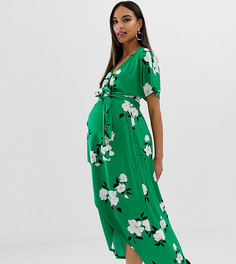 Зеленое платье макси с цветочным принтом и запахом ASOS DESIGN Maternity - Мульти