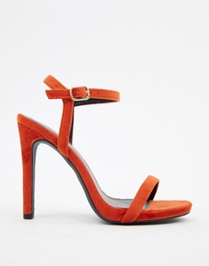 Оранжевые бархатные босоножки на каблуке New Look - Красный