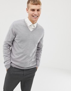 Светло-серый джемпер из мериносовой шерсти с V-образным вырезом ASOS DESIGN - Серый