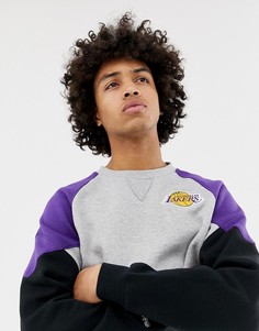 Серый свитшот с круглым вырезом и вставками Mitchell & Ness LA Lakers - Серый