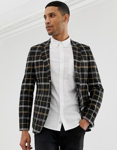 Коричневый приталенный блейзер в клетку ASOS DESIGN - Темно-синий